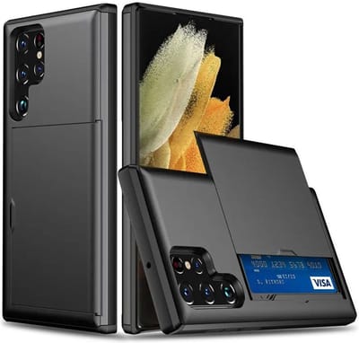 Hoesje met Kaarthouder Slider Geschikt voor Samsung Galaxy S23 Ultra | Pasjeshouder Achterkant | Kaarthouder voor twee á drie pasjes | Zwart