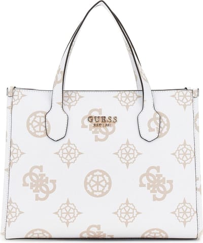 GUESS Handtas Schoudertas Silvana 2 Compartment Tote White Logo Wit