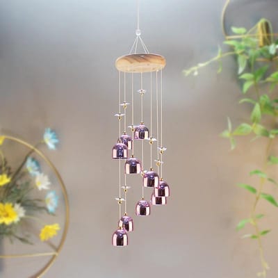 Carillon à vent en métal cuivré rotatif Décoration à suspendre pour porte Cloche dorée créative Balcon Boutique Sonnette de porte Pendentif Cadeau gray