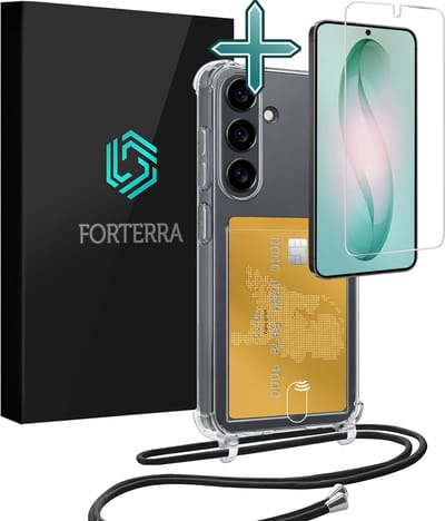 Hoesje Geschikt voor Samsung S26 Pashouder Case Siliconen Hoes Met Koord Met Screenprotector - Hoes Geschikt voor Samsung Galaxy S26 Met Telefoonkoord Hoesje Back Cover Met Pasjeshouder - Transparant