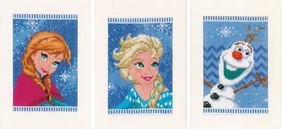 Vervaco - Wenskaart kit - Disney Elsa, Olaf en Anna set van 3 - PN-0168526 - Borduren - Borduurpakket - Borduurpakket volwassenen - Borduurpakket kind