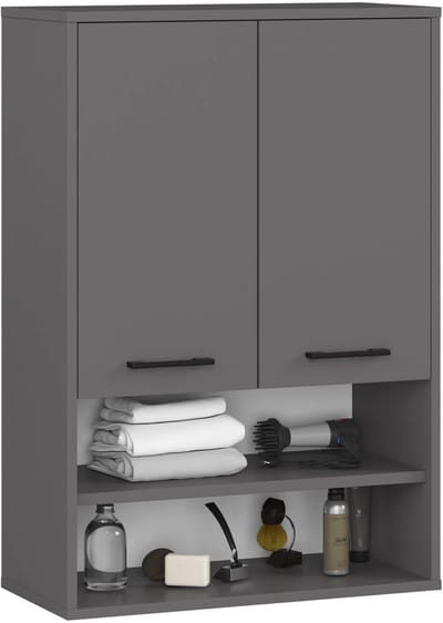 Hangende Badkamerkast FIN H934 W64 met 2 Deuren en 4 Planken / AKORD Furniture Factory / Grafietgrijs / 64 x 94 x 30 cm