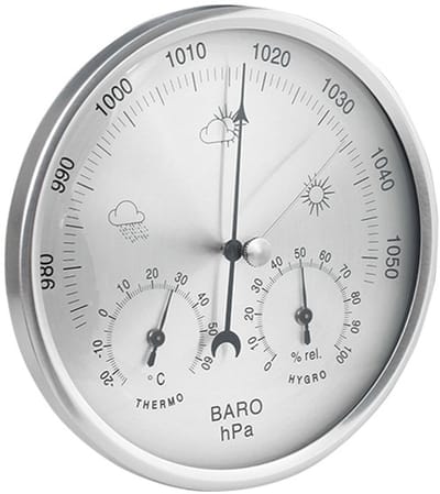 Wijzerplaatbarometer, thermometer, hygrometer 3-in-1 multifunctioneel weerstation met een diameter van 130 mm, luchtdruk, temperatuur en vochtigheid voor binnen- en buitengebruik (AW007 metrisch)