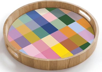 Dienblad rond 40x40 cm - Schootdienblad hout - Blokken - Vierkant - Patroon - Gekleurd - Borrelplank rechthoek - Plateau houten dienbladen