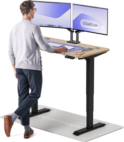 Desktronic HomePro Zit-sta Bureau Elektrisch In Hoogte Verstelbaar, 120x60 cm Bamboo/Zwart, Stille Dubbele Motor, Hoogte 62-126cm