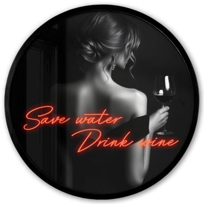 Poster in lijst Rond - Fotolijst 40x40 cm - Posters - Wijn - Vrouw - Neon - Quote - Ronde posterlijst zwart - Decoratie - Wanddecoratie woonkamer - Muurdecoratie slaapkamer