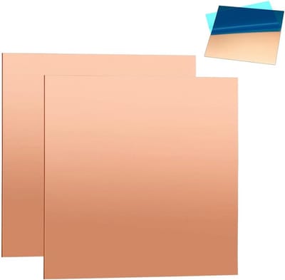 2 Stuks Koperplaten 1mm Dikte, Puur Koper voor Metaalbewerking, Sieradenproductie en Printplaten (100mm x 100mm x 1mm)