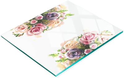 Decoratieve glazen serveerplank met rozenmotief, 60x52 cm