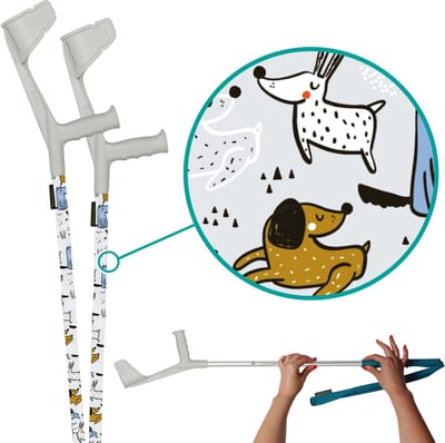 myCover Sketched Dogs - 2 stuks - Trendy hoes voor krukken en wandelstokken, past op elke kruk of wandelstok, elastische stof, wasbaar 30°C, verschillende patronen - Excl. Kruk