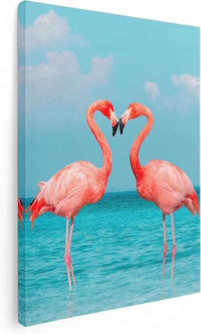 Artaza Canvas Schilderij Flamingo - 30x40 cm - Klein - Muurdecoratie Kust - Wanddecoratie Woonkamer - Kamer Accessoires Tropisch