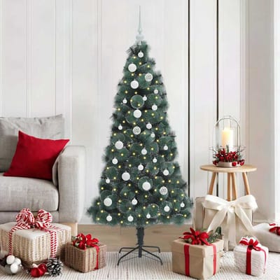 vidaXL - Kunstmatige - Voorverlichte - Kerstboom - met - Ballenset - Groen - 150 - cm