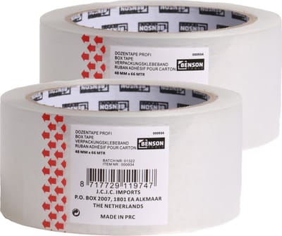 Benson Verpakkingstape - 2x - transparant - 48mm x 66m - verpakkingsbenodigdheden voor kantoor/thuis