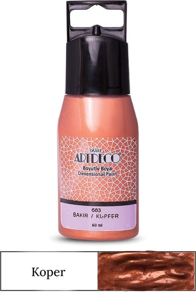 Artdeco Metallic Dimensional Paint, Relief Paint, Dimensional Fabric Paint, 3D Liner - 3D Verf - 3D Paint, Textuurschilderen, Reliëf Schilderen, Metallic Kleuren - Stof, Glas, Keramiek, Karton, Metaal, Papier, Steen - 50 ml-Koper