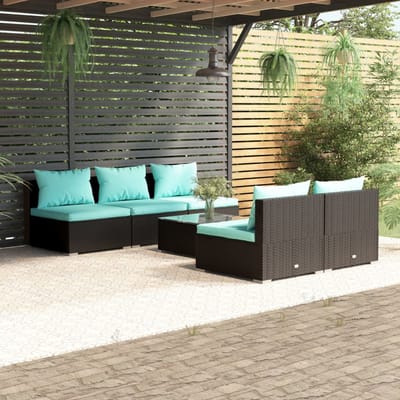 vidaXL - 6-delige - Loungeset - met - kussens - poly - rattan - zwart