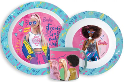Barbie Serviesset voor kinderen - Dinerset voor meisjes - Barbie Stylish - Ontbijt bord, diner bord met mok van 265 ml - BPA vrij - Roze/blauw