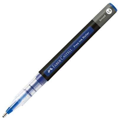 Faber Castell rollerbalpen Free Ink Broad, schrijfkleur blauw, lijndikte 1,5 mm, met transparante houder en metalen clip, gerecycled kunststof, 1 stuk