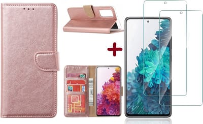 Hoesje Geschikt Voor Samsung Galaxy S20 FE 2022 hoesje - bookcase Rose Goud - Galaxy S20 FE wallet case portemonnee hoesje - S20 FE book case hoes cover Met 2X screenprotector / tempered glass
