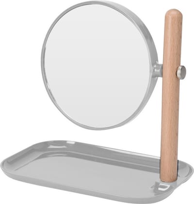 Make up spiegel rond dubbelzijdig metaal lichtgrijs 22 x 14 x 23 cm - Opmaken - Cosmeticaspiegels - Dubbelzijdige spiegels