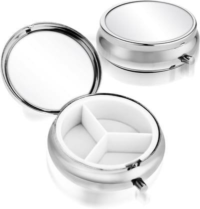 2 stuks Portable Medicine Pill Case with 3 Compartments, Multifunctional Moisture Proof Pill Box for Wallet and Pocket, Cute Metal Medicine Pill Organizer Box for Vitamins Fish Oil
