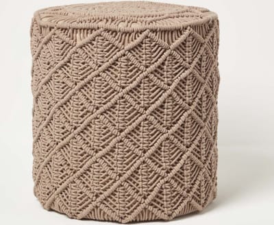 Homescapes Delilah - macramé poef rond - lichtbruin, 40 x 42 cm