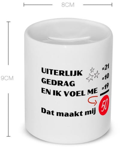 Akyol - 50 jaar sarah en abraham cadeau - Spaarpot - Hoera 50 jaar - 50 jaar cadeau - jubileum man en vrouw - met opdruk - - grappige tekst - jarig - verjaardag - - 350 ML inhoud