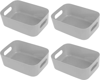 Kraftverdia - Grijze opbergdoos - 4-pack (20 x 14 x 7 cm) - Kunststof opbergdozen en manden - Multifunctionele opbergdoos - Speelgoed opbergdoos - Geschikt voor keukens, badkamers, kledingkasten en kinderkamers - Grijze