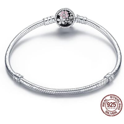 925 Sterling Zilveren Armband – Tonvormige Kliksluiting , Zirkonia , Bangle Armband , Kettingarmband , Bedel , Maten 17 –21 22cm white