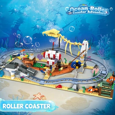 MOC Onderwaterwereld Attractiepark Bouwstenen Set Achtbaan Water Trein Zeehaaien Vissen Speelgoed Kinder Verjaardagscadeau Paper Instruction