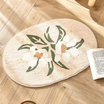 Waterabsorberende Mat Zacht Milieuvriendelijk Waterabsorberend Bloempatroon Badmat voor Badkamer 40x60cm / 15.75x23.62in beige