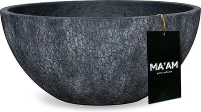 MA'AM Pottery Eden plantenschaal - D37cm - Zwart/Grijs - Stoere Decoratieschaal - Vorstbestendig - Afwateringsgat