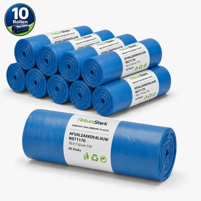 NaturaSterk Vuilniszakken - Afvalzak - 70x110 cm - Blauw - T70 - 10 rollen x 20 Stuks