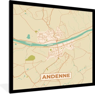 Fotolijst incl. Poster - Plattegrond - Kaart - Stadskaart - Vintage - Andenne - 40x40 cm - Posterlijst