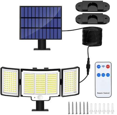KZQ Solar buitenlamp met bewegingssensor - 348 LED 2000LM IP65 waterdicht - 270° 3 modi - Oplaadbare wandlamp voor tuin en oprit（1PC）