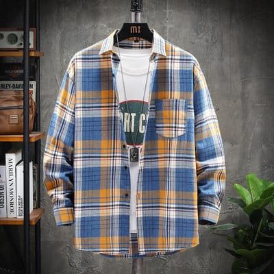 Heren Geruit Shirt met Lange Mouwen Hong Kong Stijl Mode Losse Revers Casual Shirt Heren Top 5XL white