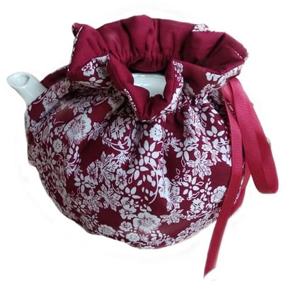 Allecto - Katoenen Theemuts - Vintage Decoratieve Theepothoes - Isolatiepad - Donkerrood - Warmtebehoud - Keukenhuisdecoratie - Voor Moeder en Vrie...