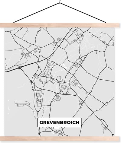Posterhanger incl. Poster 40x40 cm - Schoolplaat - Plattegrond - Grevenbroich - Stadskaart - Duitsland - Kaart - Textielposter - Blanke latten - Stadskaart