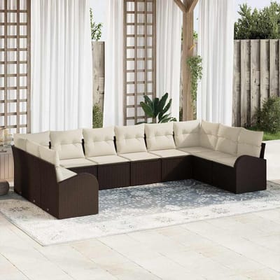 vidaXL - Tuinbank - Set - 10 - st - Bruin - en - wit - poly - rattan