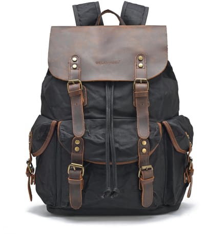 DE LAMASSU® Vintage Canvas Rugzak 16 inch Laptop – 24L – Waterafstotend – Echt Leer – 33x15,5x47 cm – Unisex Werk & Reizen