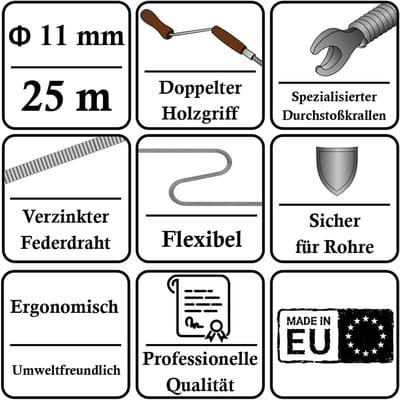 Pijpreinigingsspiraal - Afvalwaterspiraal - Verstoppingen Verwijderen - Met Klauw - 11 mm 100 mm