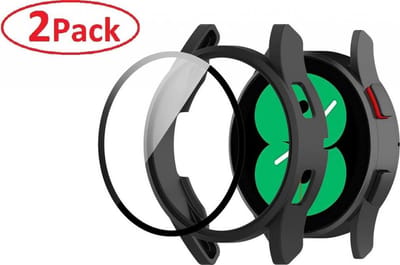 BukkitBow - Full Cover Screen Protector – Screen Protector met Tempered Glass – Full Cover Hoesje Geschikt Voor Samsung Galaxy Watch 4 44mm - Screenprotector Cover - 360 Graden Bescherming - Gehard Glas - Zwart - Set Van 2 Stuks
