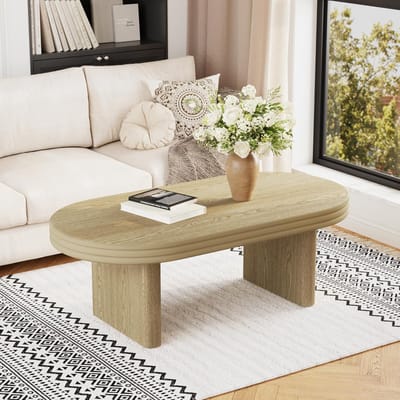 Ovale salontafel - Middelpunttafel - Woonkamer meubel - Geribbeld design - 60x120 cm - Natuurlijke tinten