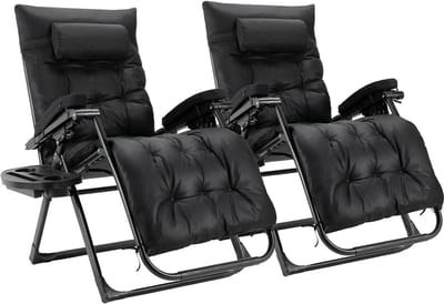 Tuinstoelen - Campingstoel - Ligstoel - Klapstoel - Voor binnen & buiten - Verstelbare lounge- en campingstoel - Waterbestendig technische stof - Set van 2 - Zwart