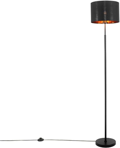 QAZQA vt - Moderne Vloerlamp | Staande Lamp met kap - 1 lichts - H 150 cm - Zwart Goud - Woonkamer | Slaapkamer | Keuken