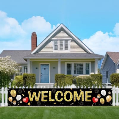 Welkomstbanner 180 x 30 cm - Zwart Goud - Speciale Ontwerpen - Perfect voor Feesten - ShopVlot