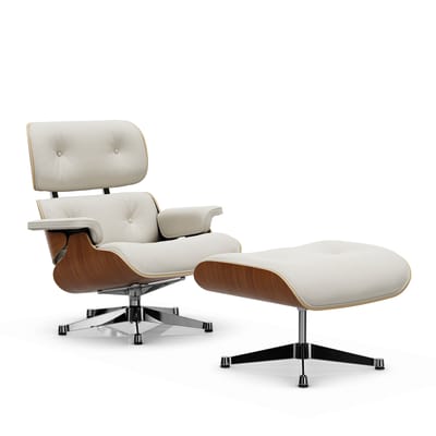 Vitra Lounge Chair & Ottoman - gepolijst - Leder Premium F snow - VitraNussbaumNatur