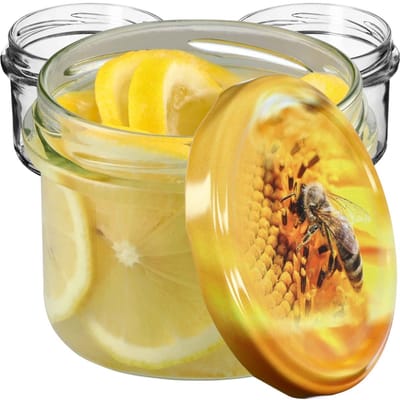 KADAX Kleine inmaakpotten 235 ml, glazen fi82, mini-glazen voor honing en specerijen, jampotten met deksel, luchtdichte glazen om cadeau te geven (bijen 10 stuks)