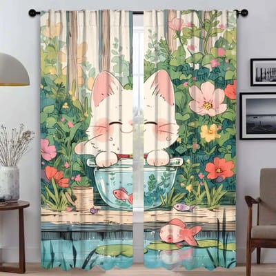 Kat in de Doos Raamgordijn voor Kamer 2 Paneelgordijnen voor Slaapkamer Shades Halloween Decoratie Scheidingswand Home Interieurgordijnen W50xH70cmx2pcs-CL