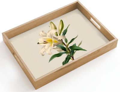 Dienblad hout 40x30 cm - Schootdienblad - Lelie - Elegant - Botanisch - Beige - Borrelplank rechthoek - Plateau dienbladen