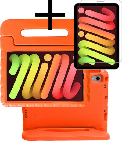 Hoes - Geschikt voor Apple iPad Mini 6 (2021) - 8.3 inch - 6e Generatie - Met Screenprotector - Kinderhoes Shockproof Bumper - Kidsproof Case - Tablet Hoesje - Kinder Cover - Oranje