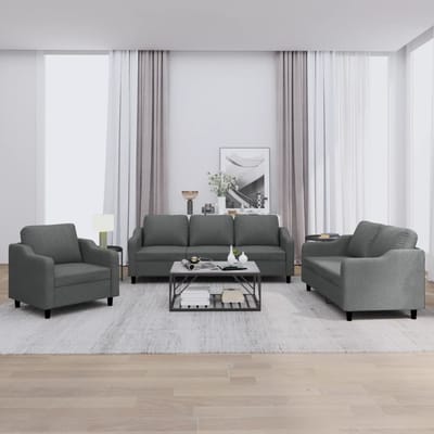 vidaXL - 3-delige - Loungeset - met - kussens - stof - donkergrijs